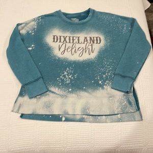 Time and Tru medium blue bleached sweatshirt with Dixieland Delight printed